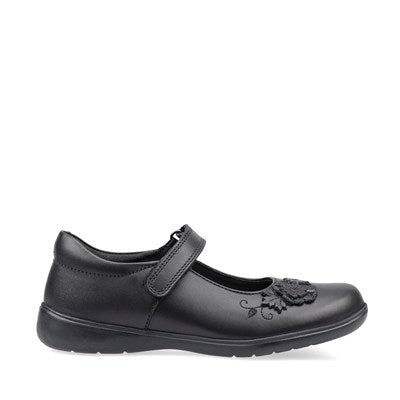 Start-rite Wish Black Leather Flower Girls Velcro School Shoes