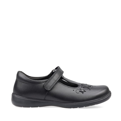 Start rite Star Jump Black Leather Girls T Bar Velcro School Shoes